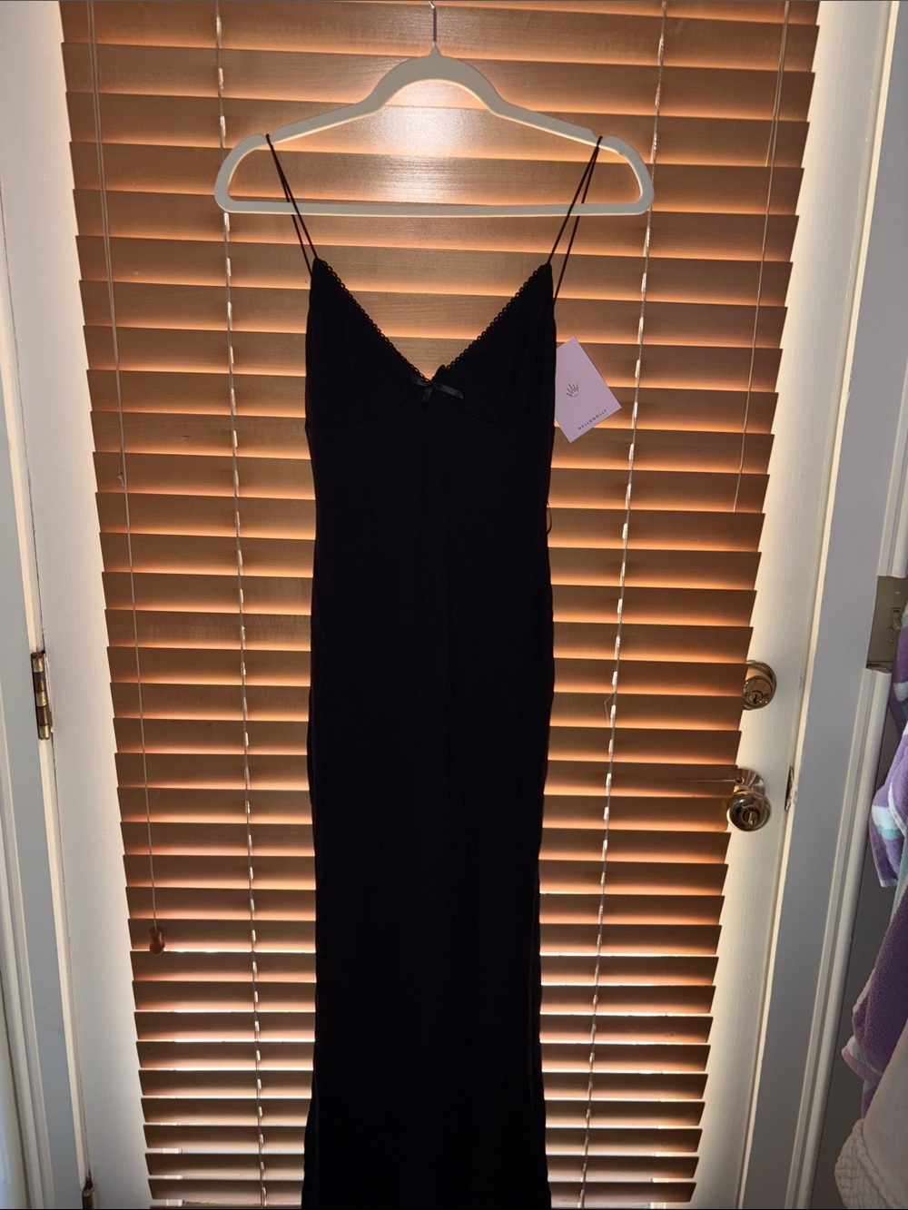 Hello Molly Black Maxi Slip Dress with Spaghetti Straps